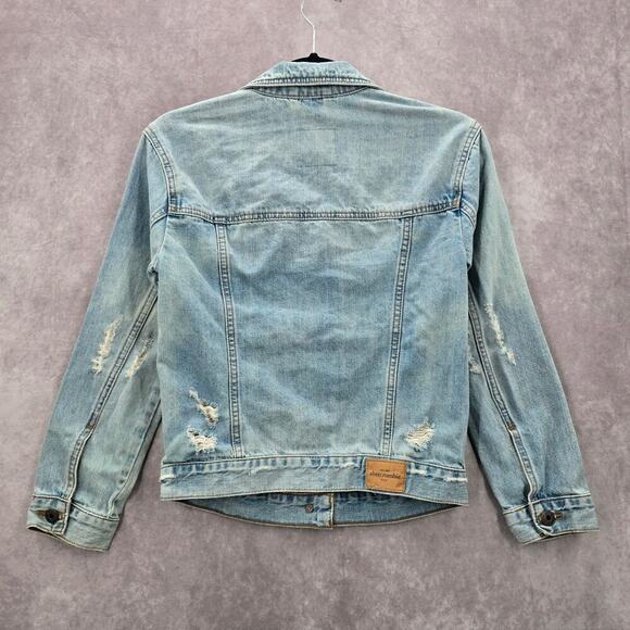 Abercrombie Kids Blue Distress Demin Jeans Button Long Sleeve Jacket Small 10 - Picture 3 of 8